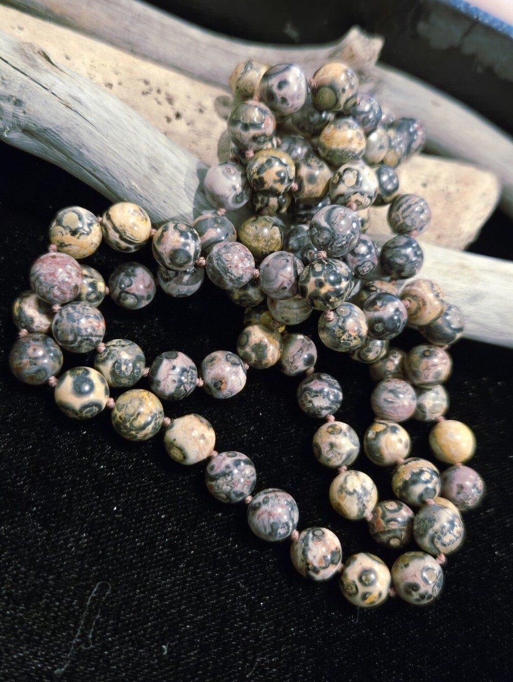 Natural Leopard Jasper Knotted Bead Necklace - Multicolor 32"